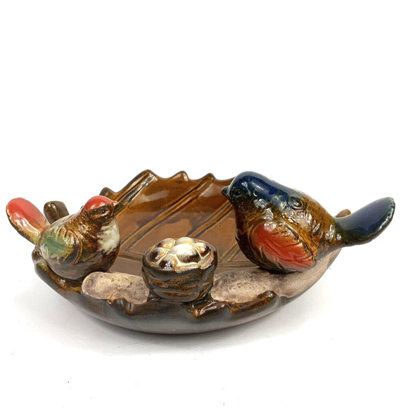 Ceramic Bird Bath large Leaf Plate Majolica Style Glazed Bird feeder dish tray - Picture 2 of 10